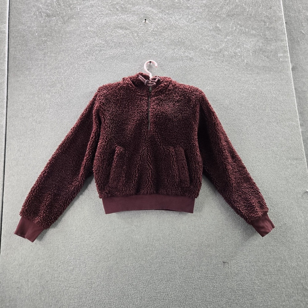 Lululemon Women Jacket 2 Red Textured Fleece Half Zip Logo